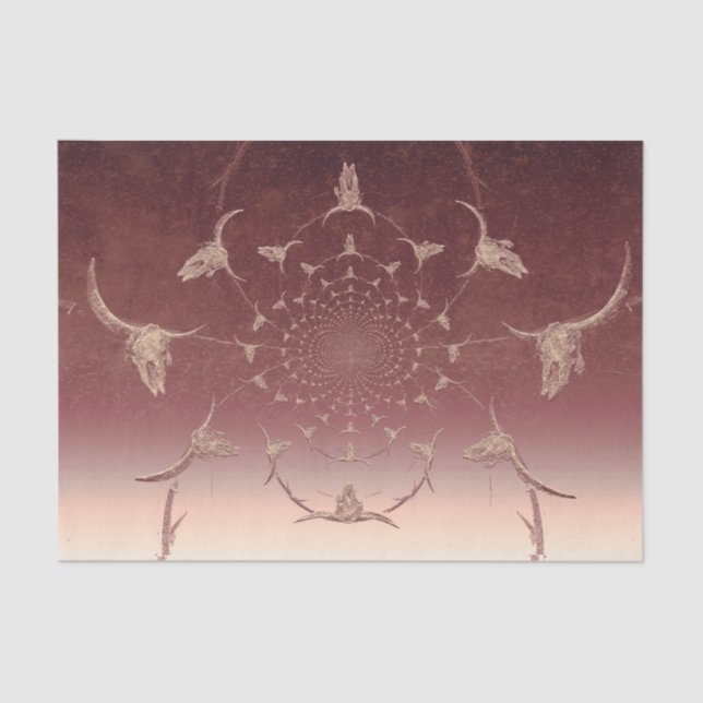 Western Brown Beige Rustic Texture Bull Skull Tissue Paper (Front)
