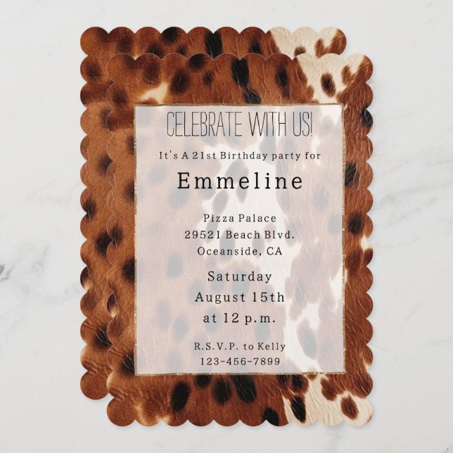 Western Brown Black Cowboy Cowhide Invitation (Front/Back)