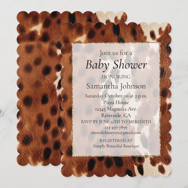 Western Brown Black Cowboy Cowhide Invitation (Front/Back)