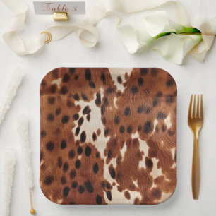 Western Brown Black Cowboy Cowhide Paper Plates