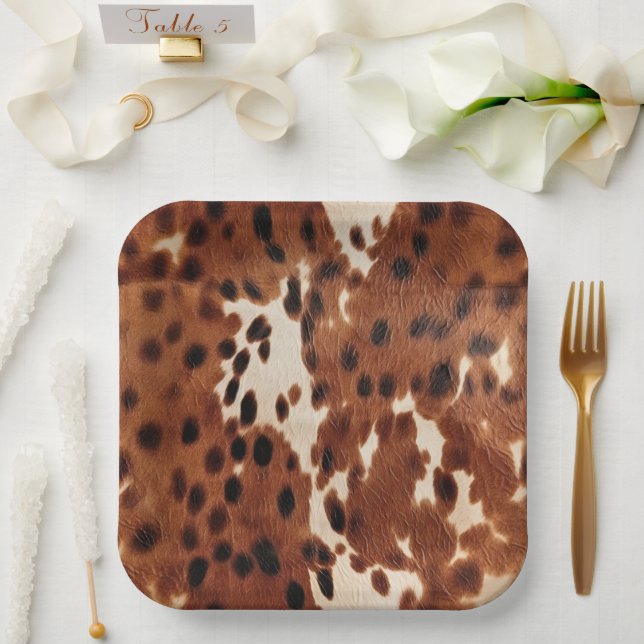 Western Brown Black Cowboy Cowhide Paper Plates (Wedding)