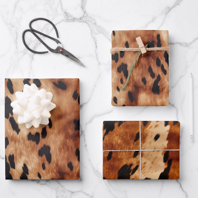Western Brown Black Cowhide Animal Wrapping Paper Sheets (Front)