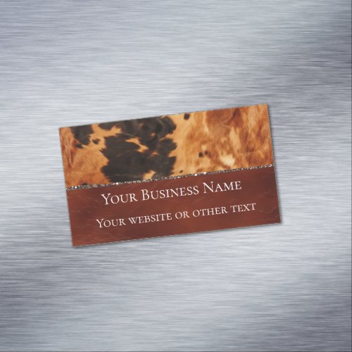 Western Brown Black Cowhide Business Card Magnet