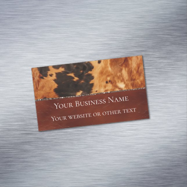 Western Brown Black Cowhide Business Card Magnet (In Situ)