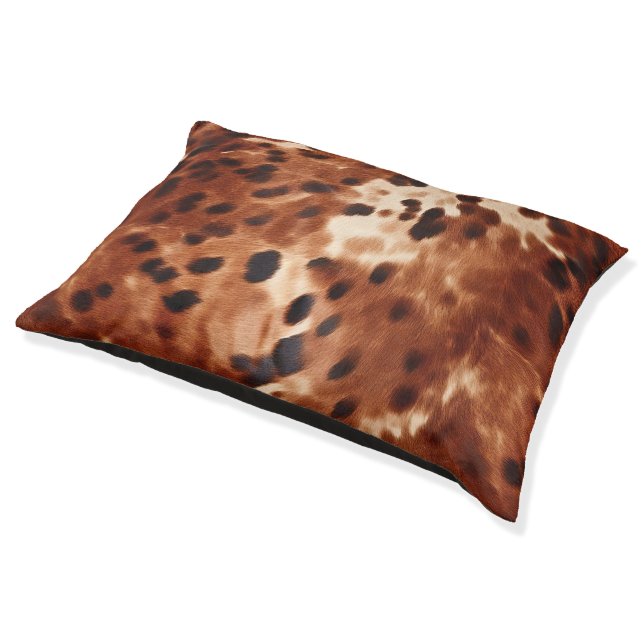 Western Brown Black Cream Cowhide Pet Bed (Angled)