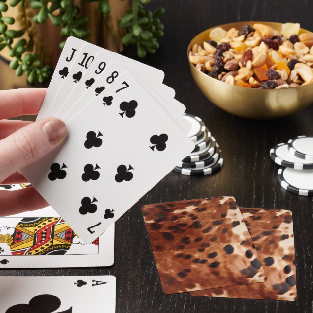 Western Brown Black Cream Cowhide Poker Cards (In Situ)