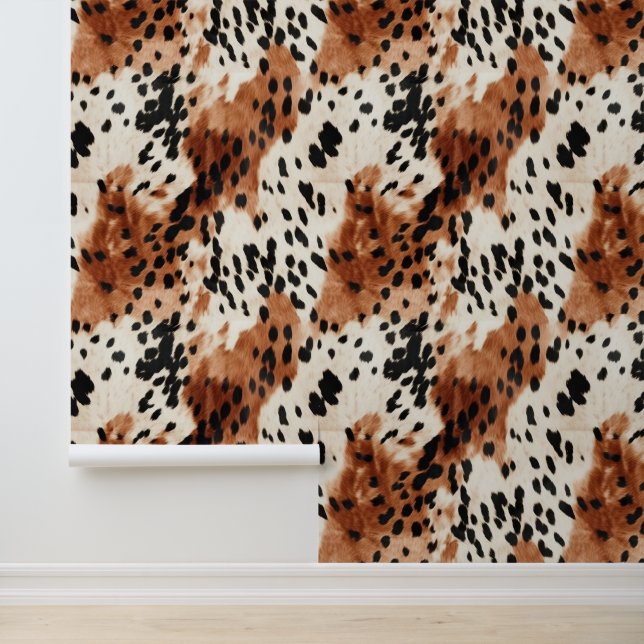 Western Brown Black Cream Cowhide Wallpaper (Application)
