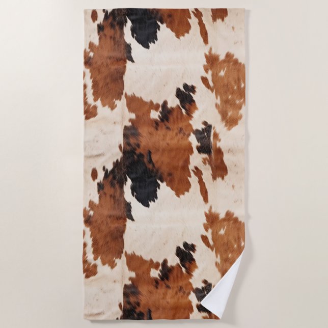 Western Brown Black Ivory Cowhide  Beach Towel (Front)