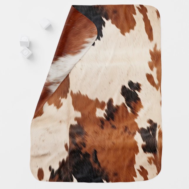 Western Brown Black White Cowhide Baby Blanket (In Situ)