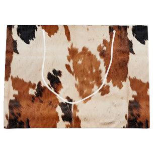Western Brown Black White Cowhide Large Gift Bag