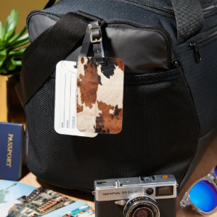 Western Brown Black White Cowhide Luggage Tag