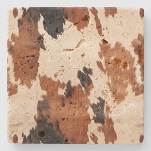 Western Brown Black White Cowhide Stone Coaster