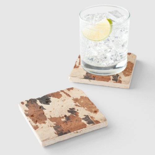 Western Brown Black White Cowhide Stone Coaster