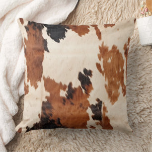 Western Brown Black White Cowhide Throw Pillow