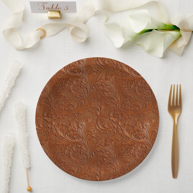 Western Brown Bohemian Art Paper Plates (Wedding)