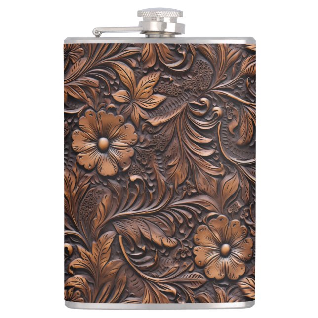 Western Brown Cowgirl Bohemian Floral Flask (Front)