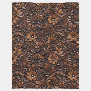 Western Brown Cowgirl Bohemian Floral Fleece Blanket