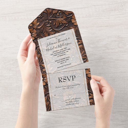 Western Brown Cowgirl Floral  All In One Invitation