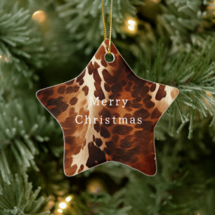 Western Brown Cowhide Ceramic Ornament