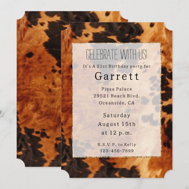 Western Brown Cowhide Cowboy Cowgirl Invitation (Front/Back)