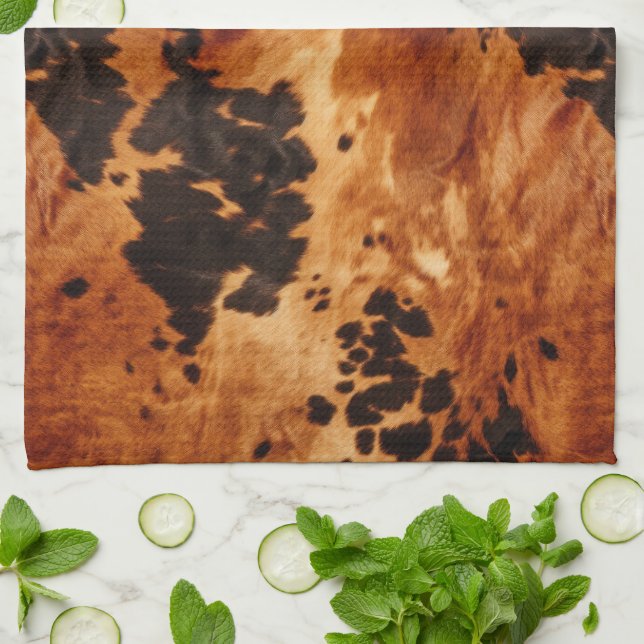 Western Brown Cowhide Cowboy Cowgirl Kitchen Towel (Folded)