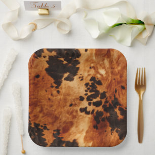 Western Brown Cowhide Paper Plates