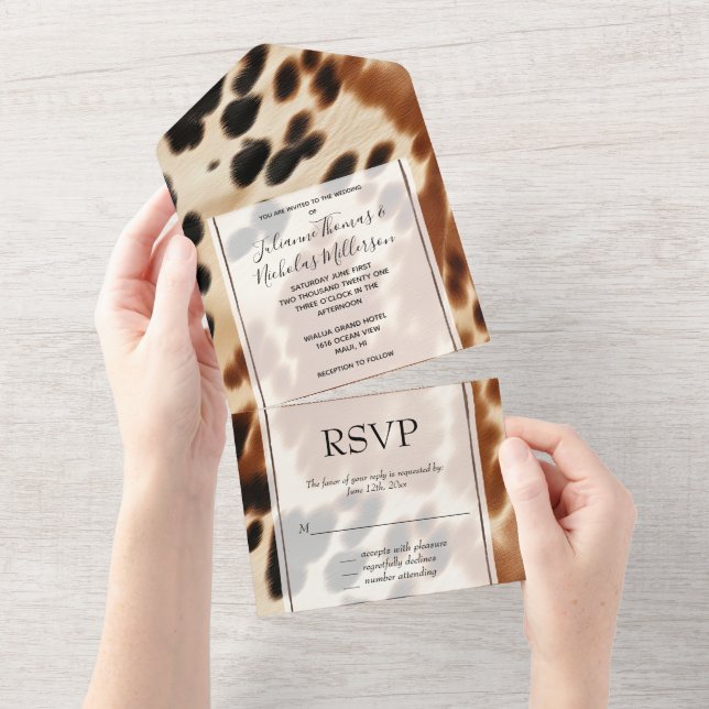 Western Brown Cowhide Wedding All In One Invitation (Tearaway)