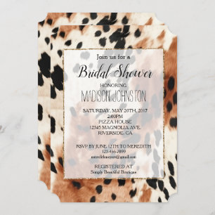 Western Brown Cream Animal Cowgirl Cowhide Invitation