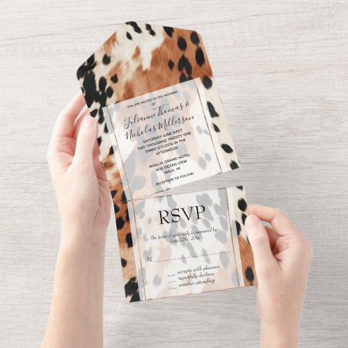 Western Brown Cream Animal Cowhide All In One Invitation