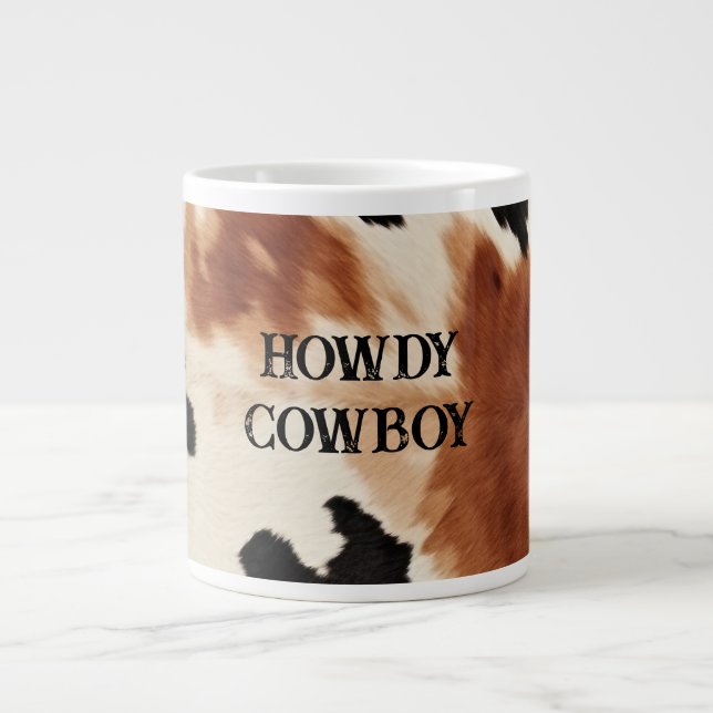 Western Brown Cream Animal Cowhide Giant Coffee Mug (Front)