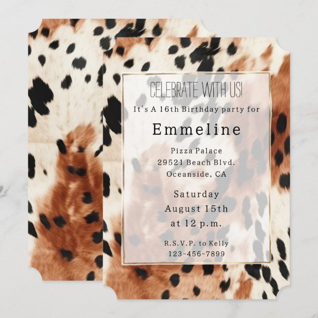 Western Brown Cream Animal Cowhide Invitation (Front/Back)