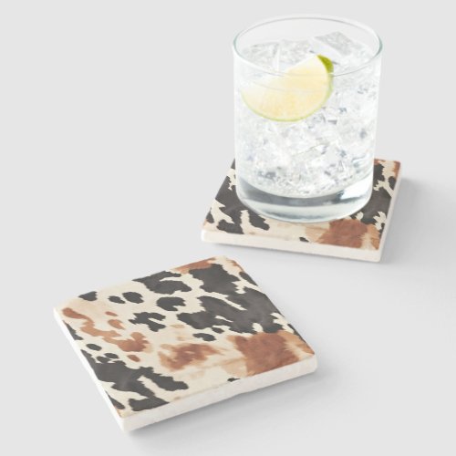 Western Brown Cream Animal Cowhide Stone Coaster