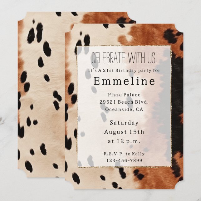 Western Brown Cream Black Cowhide Invitation (Front/Back)