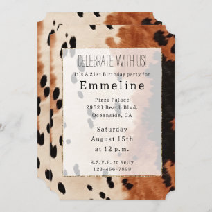 Western Brown Cream Black Cowhide Invitation