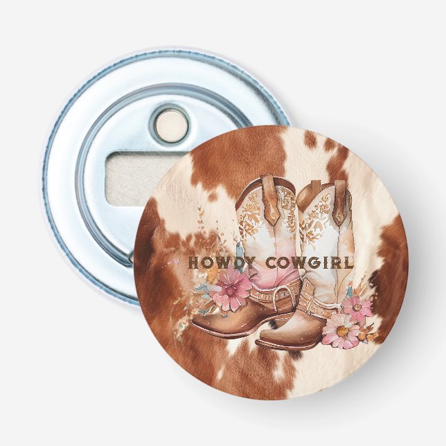 Western Brown Cream Cowboy Boots Bottle Opener (Front)