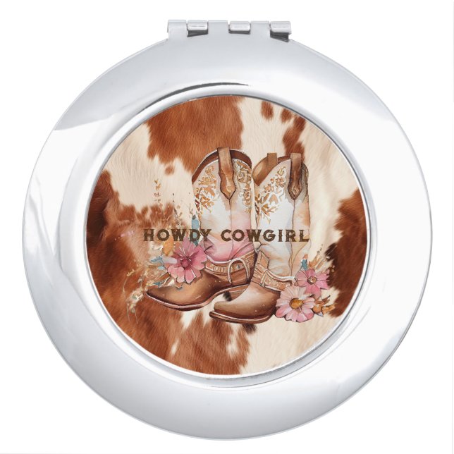 Western Brown Cream Cowboy Boots Compact Mirror (Front)