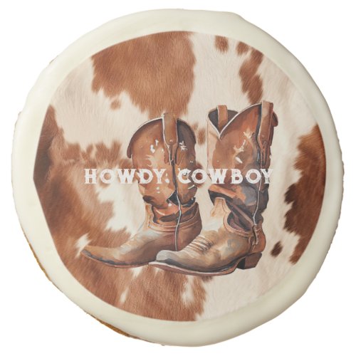 Western Brown Cream Cowboy Boots Sugar Cookie