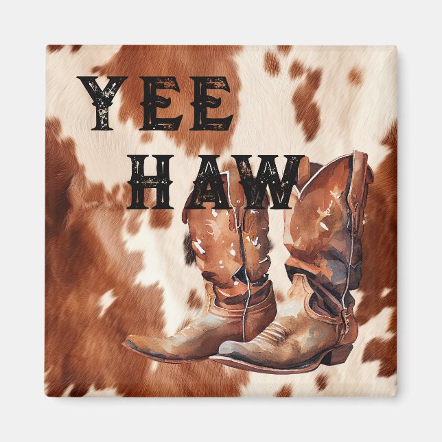 Western Brown Cream Cowboy Cowhide Boots Magnet (Front)