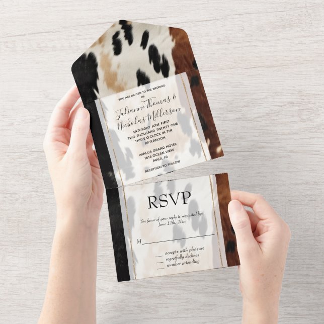 Western Brown Cream Cowhide  All In One Invitation (Tearaway)