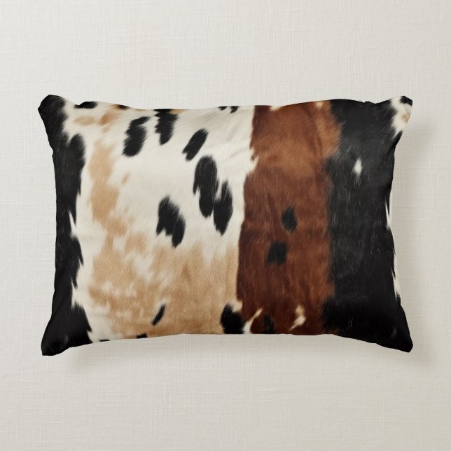 Western Brown Cream Cowhide Animal  Accent Pillow (Front)