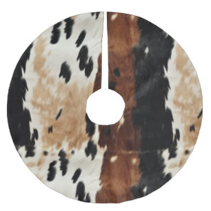 Western Brown Cream Cowhide Animal  Brushed Polyester Tree Skirt