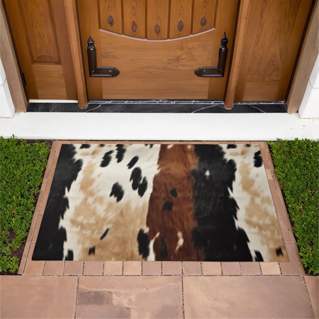 Western Brown Cream Cowhide Animal Doormat (Outdoor)
