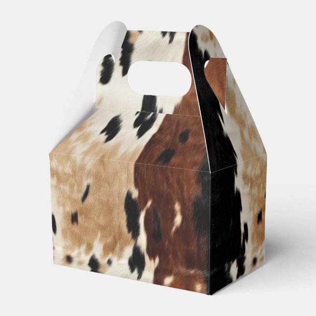 Western Brown Cream Cowhide Animal  Favor Boxes (Front Side)