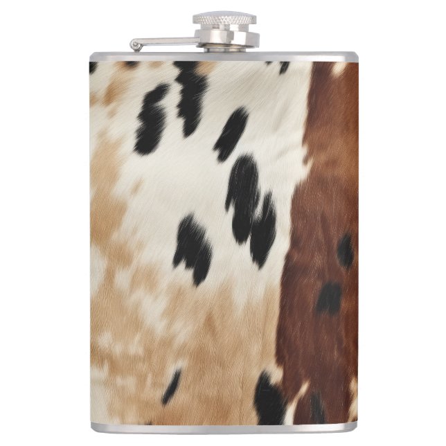Western Brown Cream Cowhide Animal  Flask (Front)
