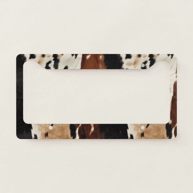 Western Brown Cream Cowhide Animal  License Plate Frame (Front)