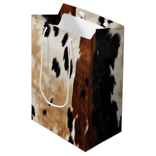 Western Brown Cream Cowhide Animal Medium Gift Bag