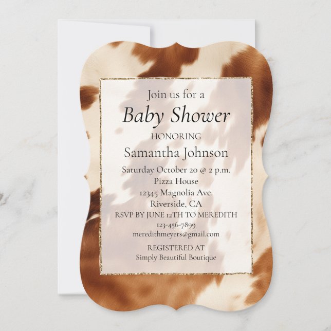 Western Brown Cream Cowhide Animal Print Invitation (Front)