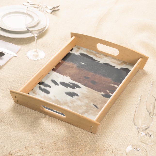 Western Brown Cream Cowhide Animal  Serving Tray (Front)