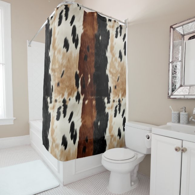 Western Brown Cream Cowhide Animal Shower Curtain (In Situ)