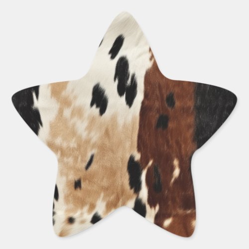 Western Brown Cream Cowhide Animal Star Sticker